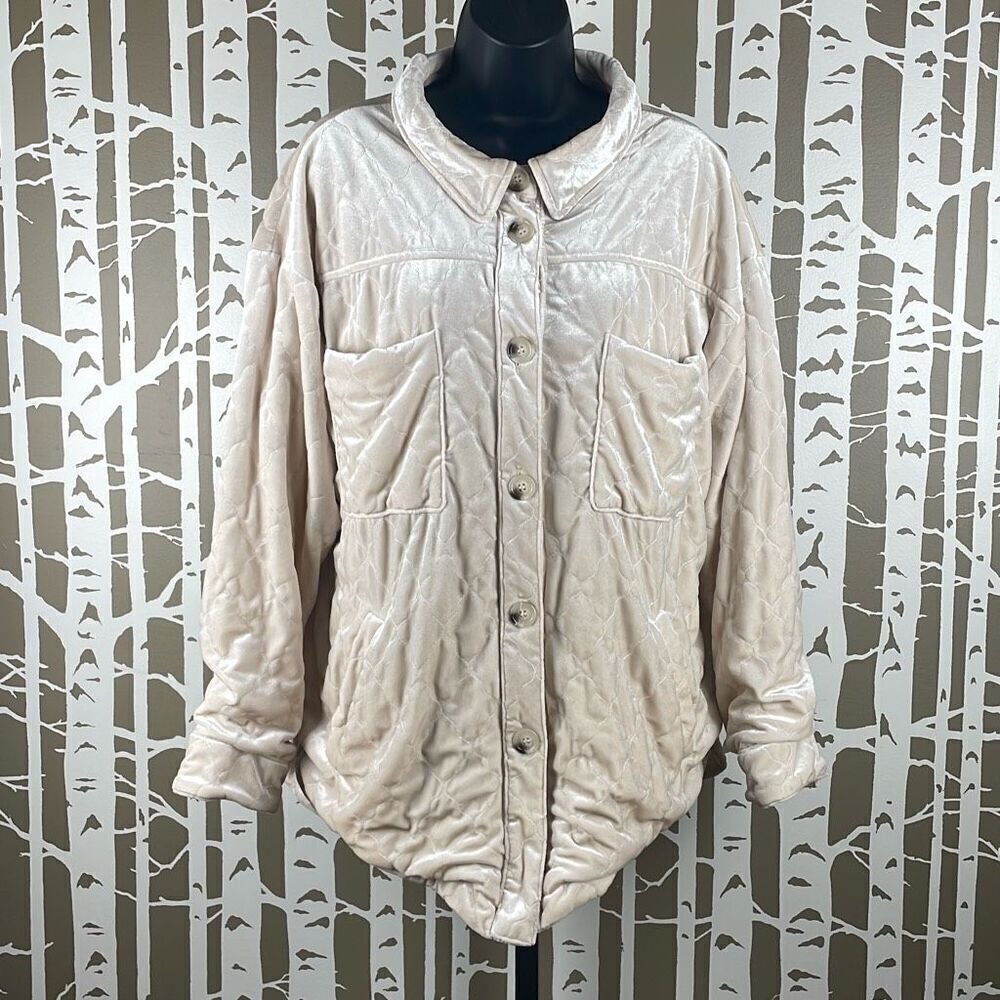 See And Be Seen Quilted Velour Jacket Shacket Ecru L - Picture 13 of 16